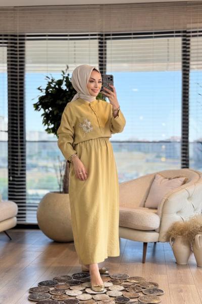 25446 Cebi Boncuk İşli Patı Düğmeli Takım Asit