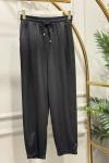 25551 Beli Lastikli Paçası Dikişli Pantolon Siyah