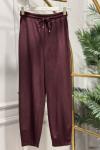 25551 Beli Lastikli Paçası Dikişli Pantolon Bordo