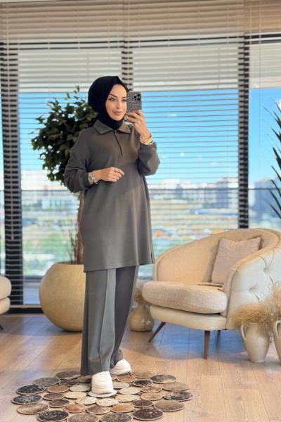 2564 Patı Fermuarlı Polo Yaka Takım Haki