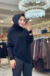 2574 Asimetrik Triko Tunik Siyah