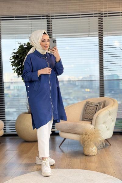 2580 Yanları Çıtçıt Detaylı Kap Lacivert