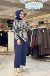 2589 Çizgili Asimetrik Triko Tunik Lacivert