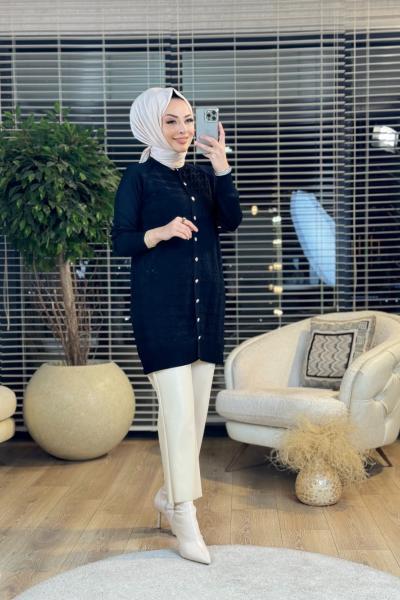 25K1111 Kazayağı Desen Hırka Siyah