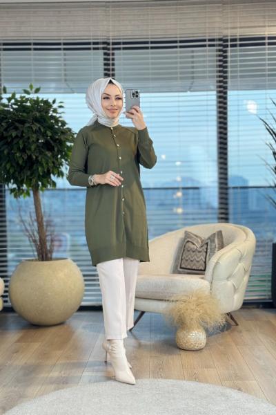 25K300 Metal Düğmeli Hırka Haki