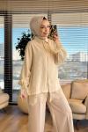 260124 Şık Dantel Detaylı Gömlek Bej