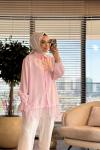 260124 Şık Dantel Detaylı Gömlek Pembe
