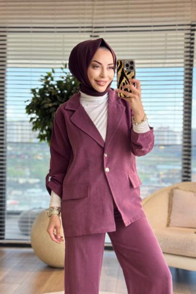 260151 Şık Pantolonlu Ceketli Takım Bordo