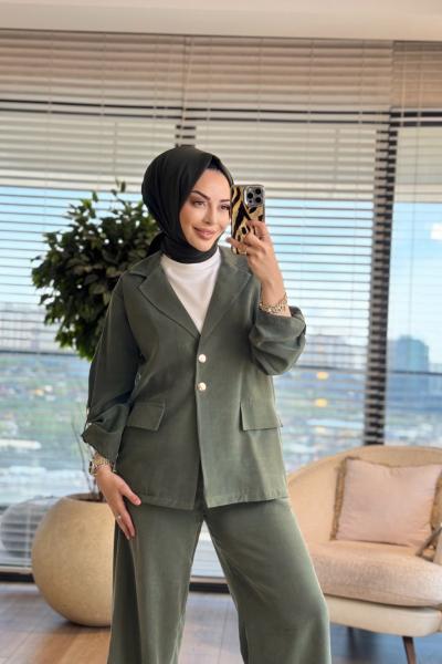 260151 Şık Pantolonlu Ceketli Takım Haki