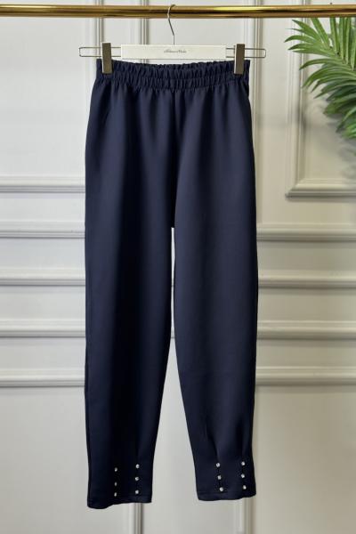 26027 Paçası Taşlı Pantolon Lacivert