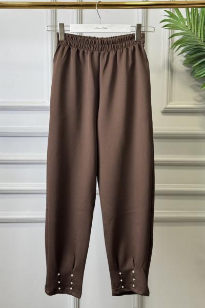 26027 Paçası Taşlı Pantolon Kahve