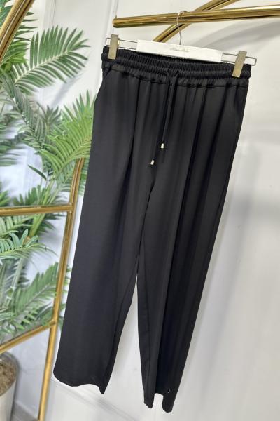 26085 Beli Lastikli Bağcıklı Pantolon Siyah
