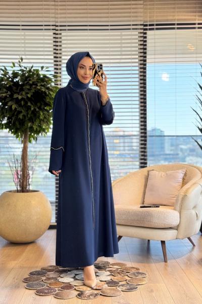 2613 Çift Kollu Taşlı Pardesü İndigo