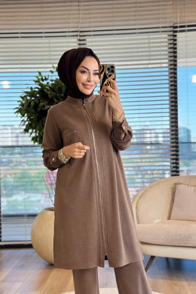 26141 Ön Fermuarlı Midi Boy Pant. Takım Kahve