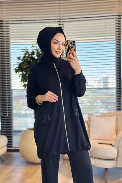 26622 Dilek Osyho Taşlı Takım Siyah