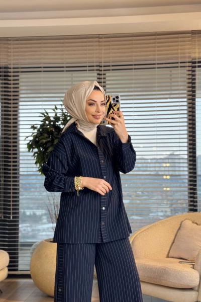 26QW8007 GoodWill Takım Lacivert Çizgili