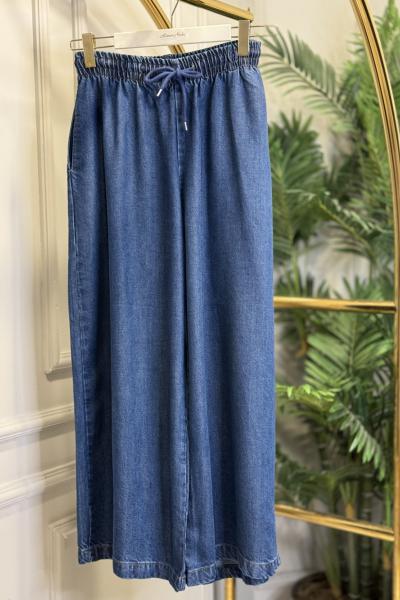 2738 Bel Lastikli Bol Paça Kot Pantolon Koyu Mavi