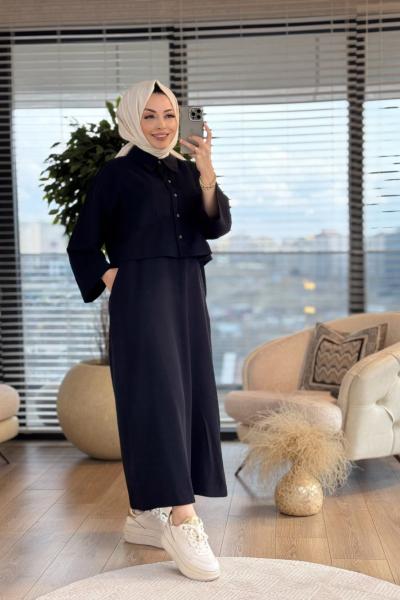 2818 Ceketli Elbiseli Takım Siyah
