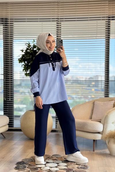 2842 Gömlek Garnili Çıtçıtlı Takım Lacivert