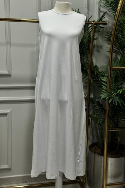 2884 Sıfır Kol Uzun İçlik Beyaz