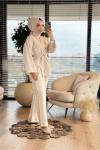 2950 Dalga Nakışlı Kimono Takım Bej
