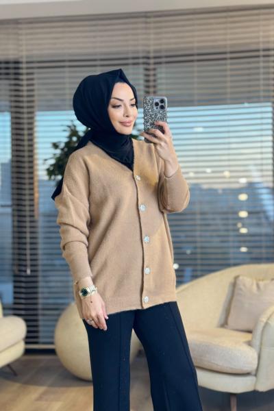 2957 Sakal V Yaka Hırka Latte