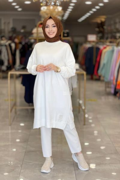 30645 Uzun Sıfır Yaka Tunik Ekru