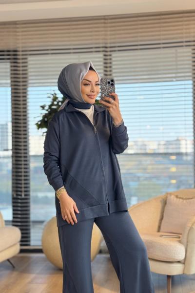 3080 File Detaylı Fermuarlı Takım Füme