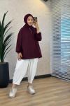 3101 Kapşonlu Patı Fermuarlı Sweatshirt Mürdüm