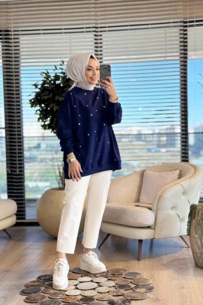 3118 Zımba Detaylı SweatShirt Lacivert