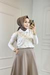 312 Gömlek Yaka Taşlı Triko Tunik Bej