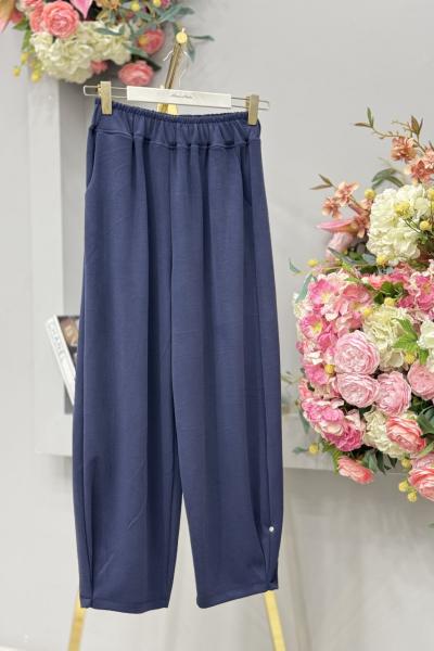 3124 Osyho Paçası Pile Detaylı Pantolon Lacivert