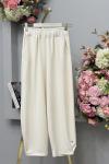 3124 Osyho Paçası Pile Detaylı Pantolon Ekru