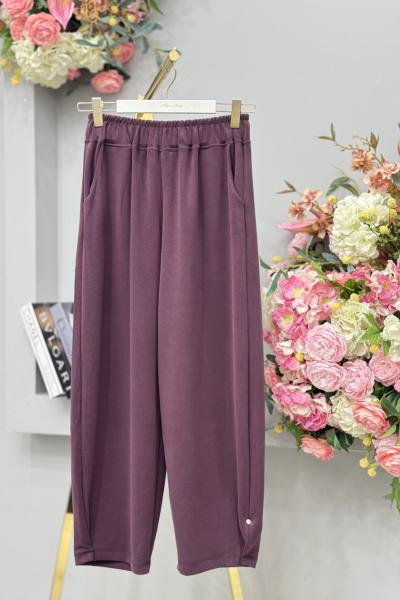 3124 Osyho Paçası Pile Detaylı Pantolon Mürdüm