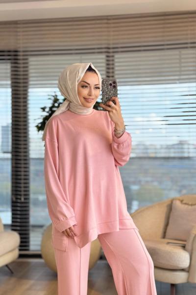 3149 Önü Baskı Detaylı Rahat Takım Somon