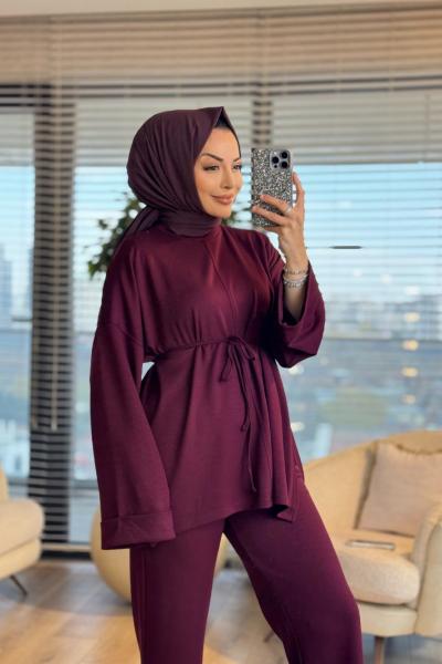 3179 Dikiş Ve Yırtmaç Detaylı Takım Bordo