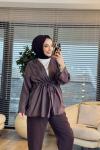 3224 Omzu Pile Detaylı Ceket Kahve
