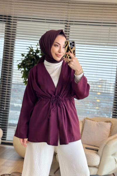 3224 Omzu Pile Detaylı Ceket Mürdüm