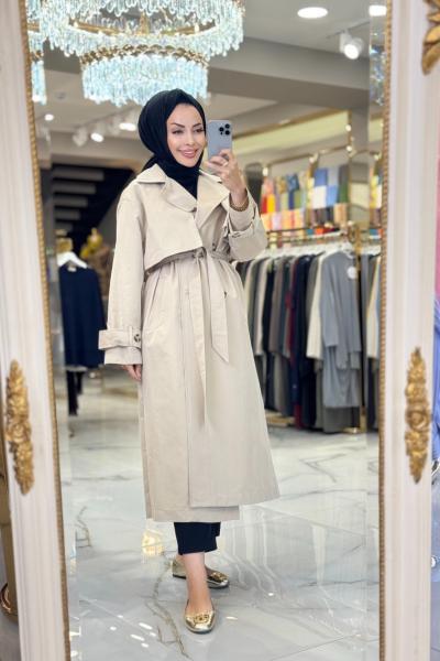 32390 Kolları Apolet Detaylı Trenç Bej