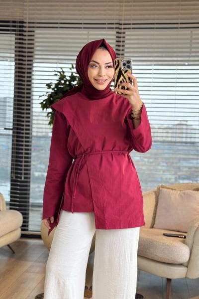 3244 Şal Detaylı Gömlek Bordo