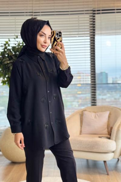 3246 Boncuk İşlemeli Gömlek Siyah