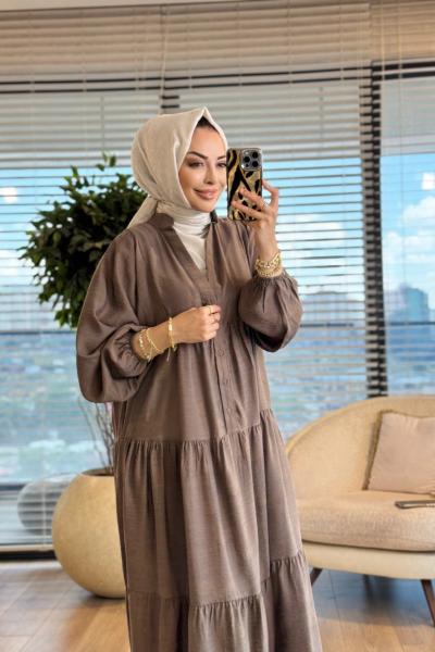 32528 Kendinden Desenli Elbise Vizon