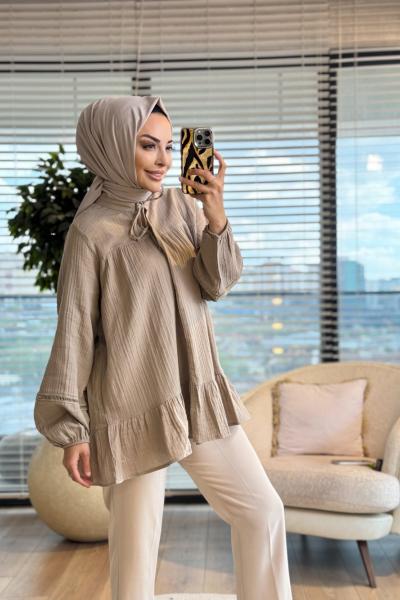 3302 Şerit Detaylı Gömlek Bej