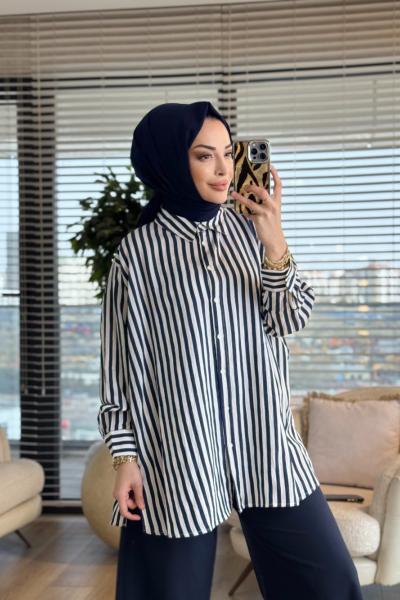 3311 Simli Kalın Çizgili Gömlek Lacivert