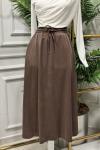 3322 Tencel Beli Lastikli Kloş Etek Kahve