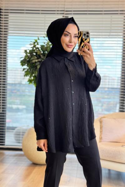 3344 Pul Detaylı Gömlek Siyah