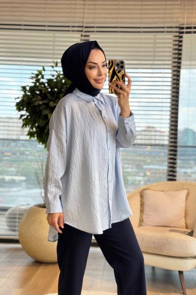 3344 Pul Detaylı Gömlek Mavi