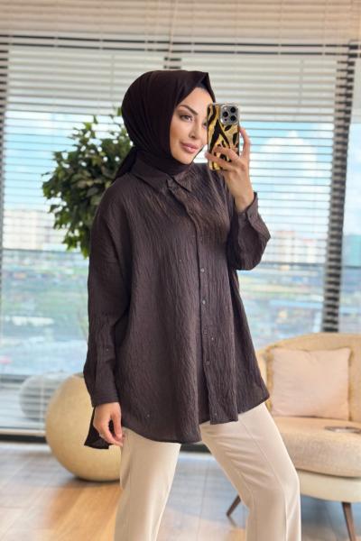 3344 Pul Detaylı Gömlek Kahve