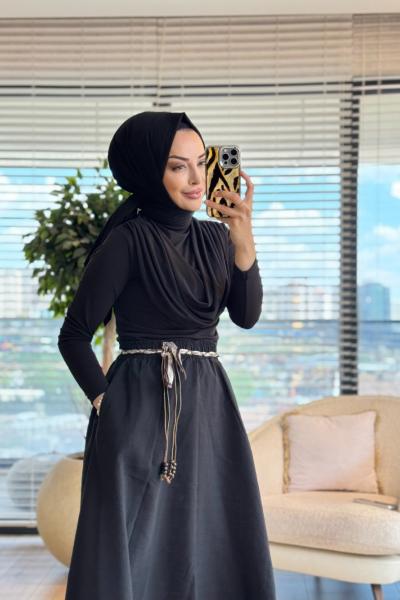 3375 Kemeri  Detaylı Etek Siyah