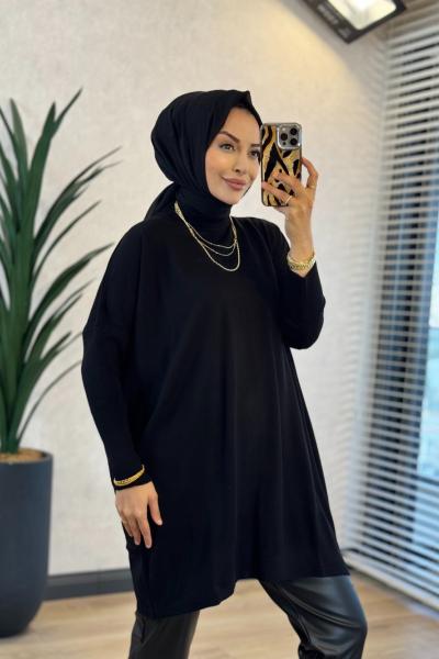 3399 Yarasa Triko Tunik Siyah